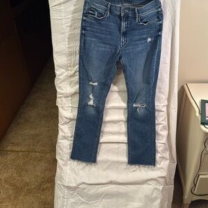 MOTHER Blue Distressed Ankle Jeans